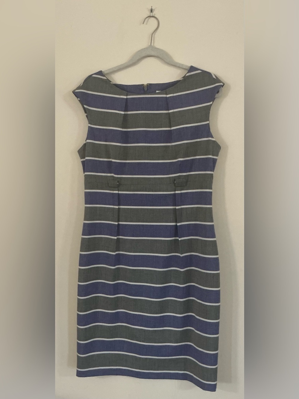 Calvin Klein Blue and Gray Striped Midi Dress